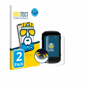 Parte frontal de un envase de producto con el logotipo de la marca BROTECT. Al lado se muestra el dispositivo Garmin Edge 850 