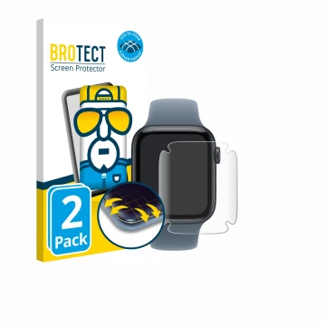 Parte frontal de un envase de producto con el logotipo de la marca BROTECT. Al lado se muestra el dispositivo Apple Watch SE 3