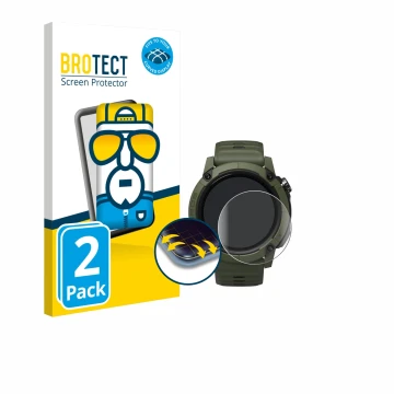 Parte frontal de un envase de producto con el logotipo de la marca BROTECT. Al lado se muestra el dispositivo Coros NOMAD con 