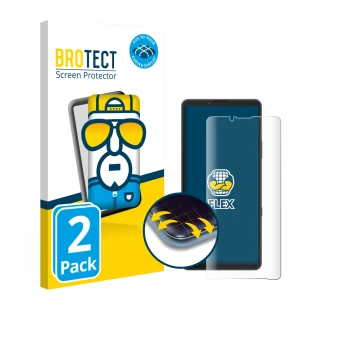 Parte frontal de un envase de producto con el logotipo de la marca BROTECT. Al lado se muestra el dispositivo Sony Xperia 10 V