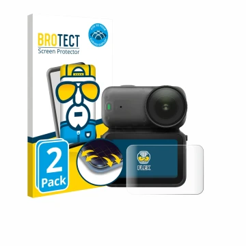 Parte frontal de un envase de producto con el logotipo de la marca BROTECT. Al lado se muestra el dispositivo DJI Osmo Nano co