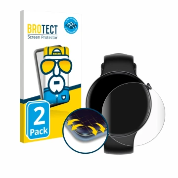 Parte frontal de un envase de producto con el logotipo de la marca BROTECT. Al lado se muestra el dispositivo Honor Watch Fit 