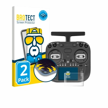 Parte frontal de un envase de producto con el logotipo de la marca BROTECT. Al lado se muestra el dispositivo Radiomaster TX15