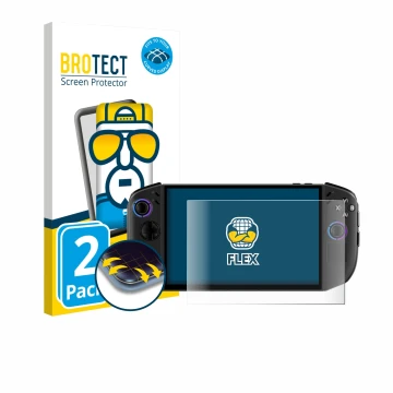 Parte frontal de un envase de producto con el logotipo de la marca BROTECT. Al lado se muestra el dispositivo Lenovo Legion Go