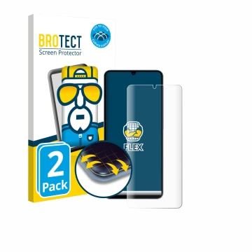 Parte frontal de un envase de producto con el logotipo de la marca BROTECT. Al lado se muestra el dispositivo Samsung Galaxy A