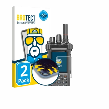 Parte frontal de un envase de producto con el logotipo de la marca BROTECT. Al lado se muestra el dispositivo Radtel RT-950 Pr