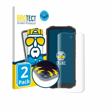 Parte frontal de un envase de producto con el logotipo de la marca BROTECT. Al lado se muestra el dispositivo Cubot King Kong 