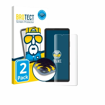 Parte frontal de un envase de producto con el logotipo de la marca BROTECT. Al lado se muestra el dispositivo Sony Xperia 10 V