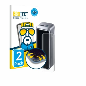 Parte frontal de un envase de producto con el logotipo de la marca BROTECT. Al lado se muestra el dispositivo Anker Prime 220 