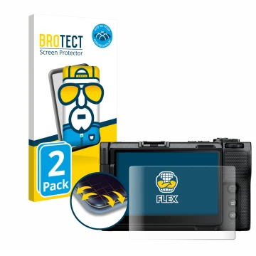 Parte frontal de un envase de producto con el logotipo de la marca BROTECT. Al lado se muestra el dispositivo Nikon ZR 2025 co