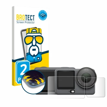 Parte frontal de un envase de producto con el logotipo de la marca BROTECT. Al lado se muestra el dispositivo DJI Osmo Action 