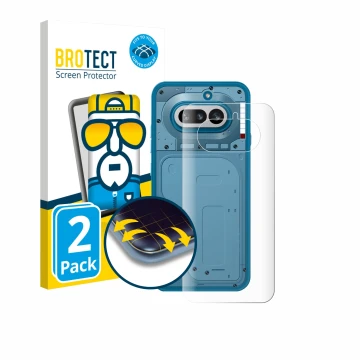 Parte frontal de un envase de producto con el logotipo de la marca BROTECT. Al lado se muestra el dispositivo Nothing Phone (4