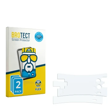 Parte frontal de un envase de producto con el logotipo de la marca BROTECT. Al lado está el protector de pantalla correspondie