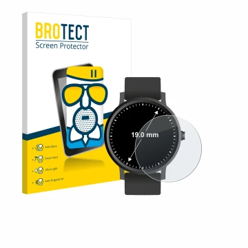 Parte frontal de un envase de producto con el logotipo de la marca BROTECT. Al lado se muestra el dispositivo Relojes (Circula