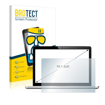 Parte frontal de un envase de producto con el logotipo de la marca BROTECT. Al lado se muestra el dispositivo con su protector