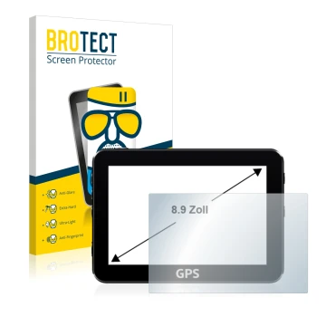Parte frontal de un envase de producto con el logotipo de la marca BROTECT. Al lado se muestra el dispositivo con su protector