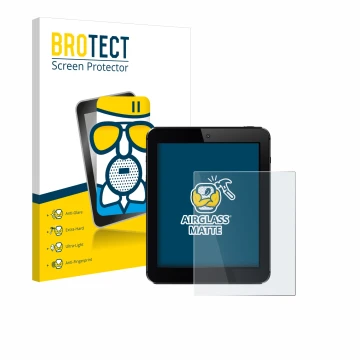 Parte frontal de un envase de producto con el logotipo de la marca BROTECT. Al lado se muestra el dispositivo con su protector
