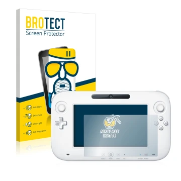 Parte frontal de un envase de producto con el logotipo de la marca BROTECT. Al lado se muestra el dispositivo Nintendo Wii U G