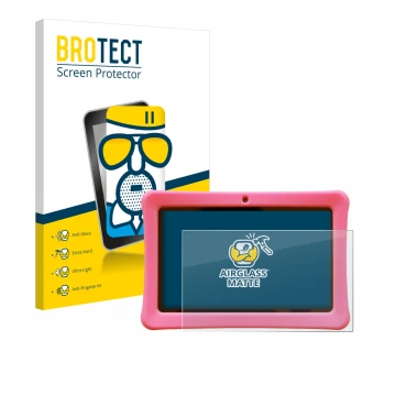 Parte frontal de un envase de producto con el logotipo de la marca BROTECT. Al lado se muestra el dispositivo Contixo Kids 7