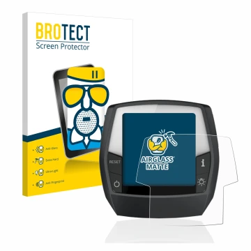 Parte frontal de un envase de producto con el logotipo de la marca BROTECT. Al lado se muestra el dispositivo Bosch Intuvia Pe