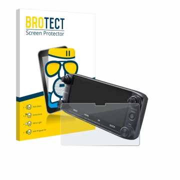 Parte frontal de un envase de producto con el logotipo de la marca BROTECT. Al lado se muestra el dispositivo Icom ID-5100 con