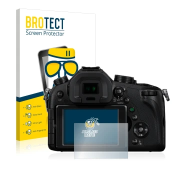 Parte frontal de un envase de producto con el logotipo de la marca BROTECT. Al lado se muestra el dispositivo Panasonic Lumix 
