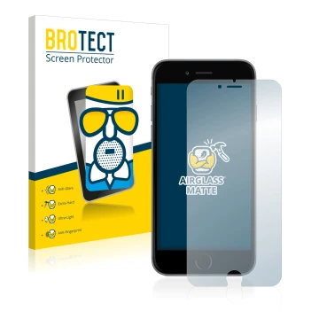 Parte frontal de un envase de producto con el logotipo de la marca BROTECT. Al lado se muestra el dispositivo Apple iPhone 6 P