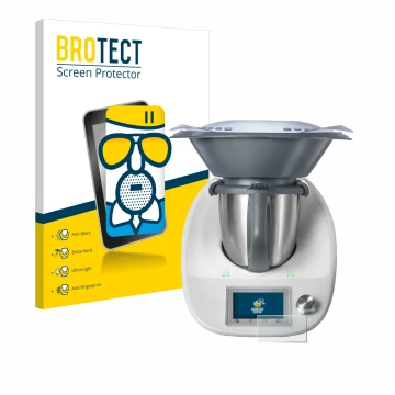 Parte frontal de un envase de producto con el logotipo de la marca BROTECT. Al lado se muestra el dispositivo Vorwerk Thermomi
