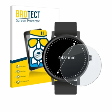 Parte frontal de un envase de producto con el logotipo de la marca BROTECT. Al lado se muestra el dispositivo Relojes (Circula