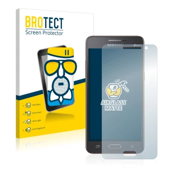 Parte frontal de un envase de producto con el logotipo de la marca BROTECT. Al lado se muestra el dispositivo Samsung Galaxy G
