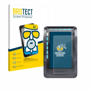 Parte frontal de un envase de producto con el logotipo de la marca BROTECT. Al lado se muestra el dispositivo Wahoo Elemnt GPS