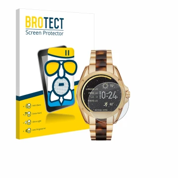 Parte frontal de un envase de producto con el logotipo de la marca BROTECT. Al lado se muestra el dispositivo Michael Kors Acc