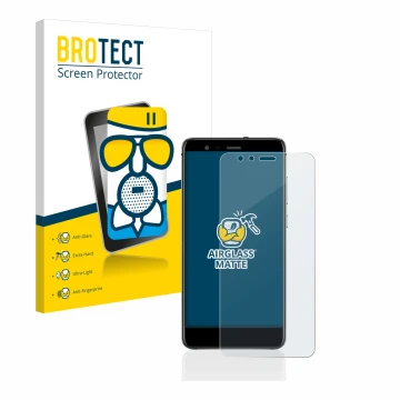 Parte frontal de un envase de producto con el logotipo de la marca BROTECT. Al lado se muestra el dispositivo Huawei P10 Lite 