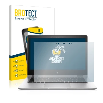 Parte frontal de un envase de producto con el logotipo de la marca BROTECT. Al lado se muestra el dispositivo HP EliteBook x36