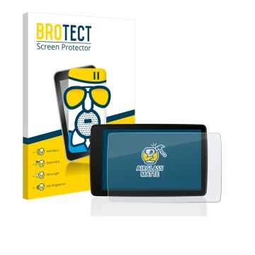 Parte frontal de un envase de producto con el logotipo de la marca BROTECT. Al lado se muestra el dispositivo BMW Motorrad Nav