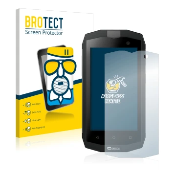 Parte frontal de un envase de producto con el logotipo de la marca BROTECT. Al lado se muestra el dispositivo Crosscall Trekke