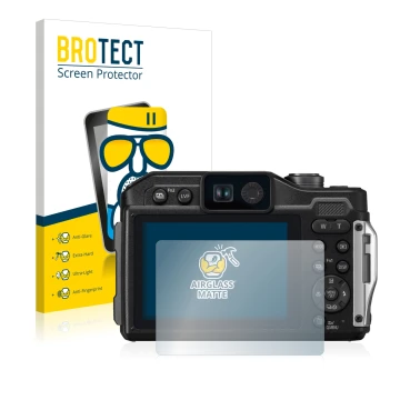 Parte frontal de un envase de producto con el logotipo de la marca BROTECT. Al lado se muestra el dispositivo Panasonic Lumix 