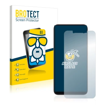 Parte frontal de un envase de producto con el logotipo de la marca BROTECT. Al lado se muestra el dispositivo Xiaomi Mi 8 con 