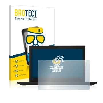 Parte frontal de un envase de producto con el logotipo de la marca BROTECT. Al lado se muestra el dispositivo Lenovo Thinkpad 