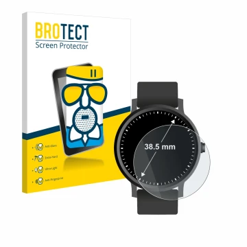 Parte frontal de un envase de producto con el logotipo de la marca BROTECT. Al lado se muestra el dispositivo Relojes (Circula