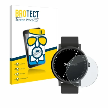 Parte frontal de un envase de producto con el logotipo de la marca BROTECT. Al lado se muestra el dispositivo Relojes (Circula