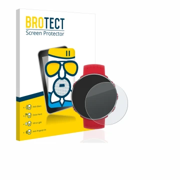 Parte frontal de un envase de producto con el logotipo de la marca BROTECT. Al lado se muestra el dispositivo Polar Vantage M 