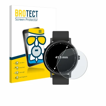 Parte frontal de un envase de producto con el logotipo de la marca BROTECT. Al lado se muestra el dispositivo Relojes (Circula