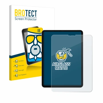 Parte frontal de un envase de producto con el logotipo de la marca BROTECT. Al lado se muestra el dispositivo Apple iPad Pro 1