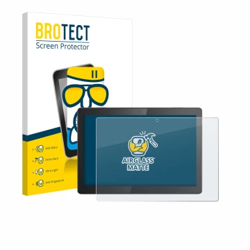 Parte frontal de un envase de producto con el logotipo de la marca BROTECT. Al lado se muestra el dispositivo Lenovo Tab M10 T