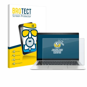 Parte frontal de un envase de producto con el logotipo de la marca BROTECT. Al lado se muestra el dispositivo HP EliteBook x36