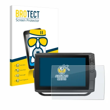 Parte frontal de un envase de producto con el logotipo de la marca BROTECT. Al lado se muestra el dispositivo Garmin ECHOMAP U