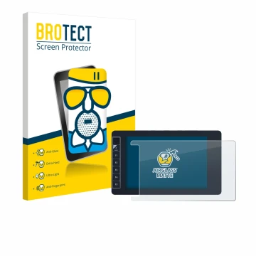 Parte frontal de un envase de producto con el logotipo de la marca BROTECT. Al lado se muestra el dispositivo SmallHD 703 Bolt