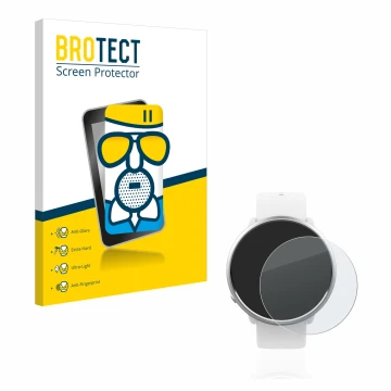 Parte frontal de un envase de producto con el logotipo de la marca BROTECT. Al lado se muestra el dispositivo Polar Ignite con