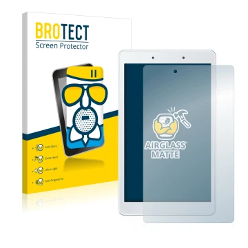 Parte frontal de un envase de producto con el logotipo de la marca BROTECT. Al lado se muestra el dispositivo Samsung Galaxy T